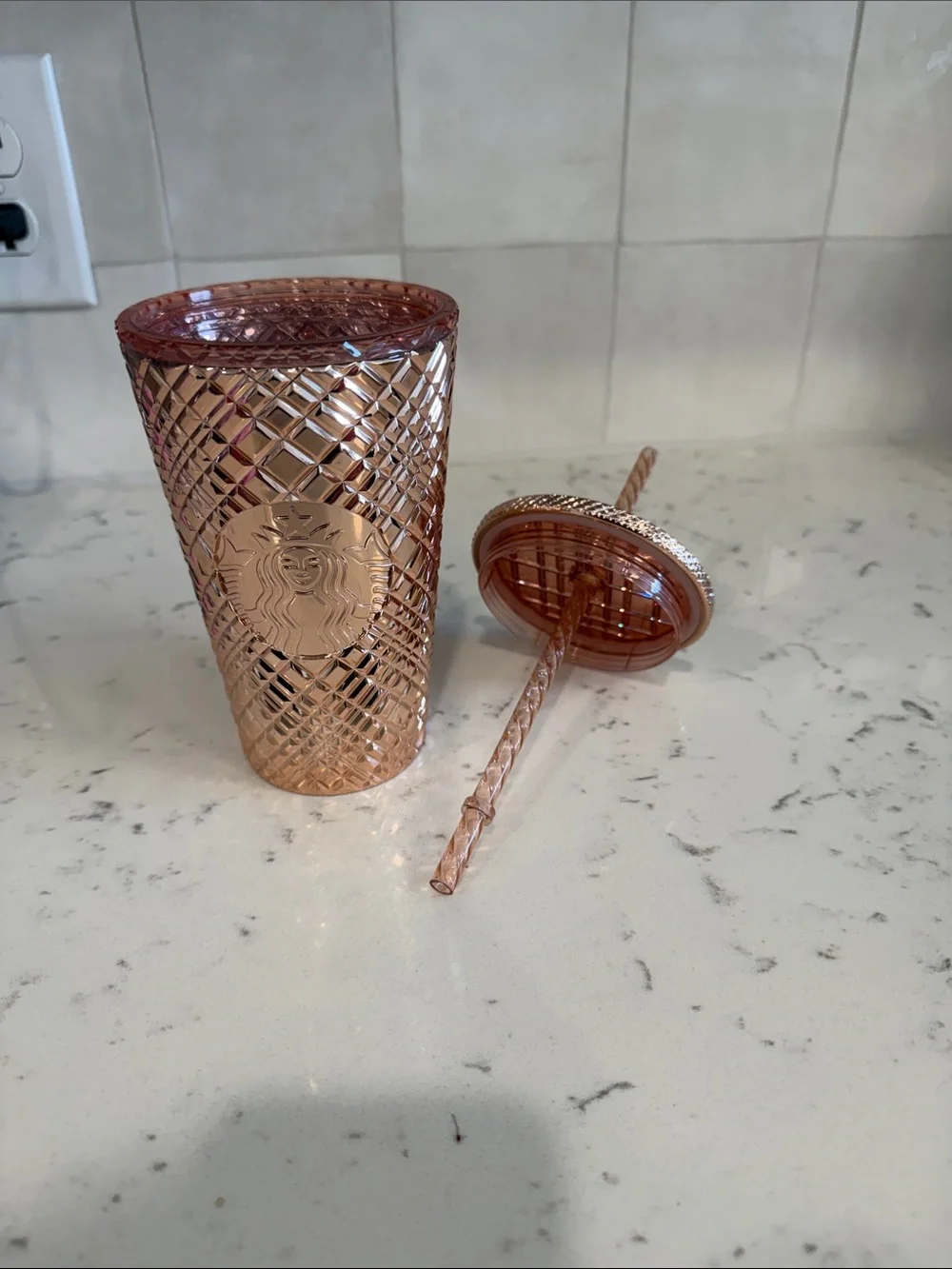 Starbucks Rose Gold Studded Tumbler with Straw, 16oz